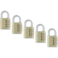AMIG Hangslot Ø5 / 40x77mm – 4-cijferig Cijferslot – Messing – Geweldige Bouwkwaliteit – Set 5 Stuks