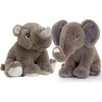 Keel Toys Pluche knuffels neushoorn en olifant safari vriendjes 25 cm - Knuffeldier