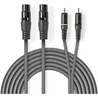 Nedis Gebalanceerde Audiokabel - 2x XLR 3-Pins Female - 2x RCA Male - Vernikkeld - 1.50 m - Rond - PVC - Donkergrijs - Kartonnen Sleeve
