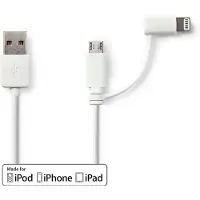 Nedis 2-in-1-Kabel | USB-A Male | Apple Lightning 8-Pins / USB Micro-B Male | 1 m | 1 stuks - CCGP39400WT10