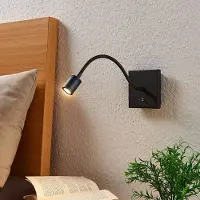 LINDBY LED-wandlamp Mayar , zwart, Slaapkamer, metaal, Modern, LED wandlamp