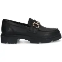 Manfield Zwarte leren loafers met goudkleurig detail | Maat 37