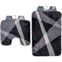 Wicotex Wicotex-Badmat set met Toiletmat-WC mat-met uitsparing grijs gestreept-Antislip onderkant