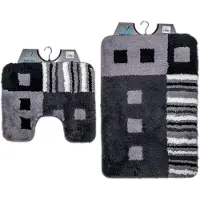 Wicotex Wicotex-Badmat set met Toiletmat-WC mat-met uitsparing modern zwart grijs wit-Antislip onderkant