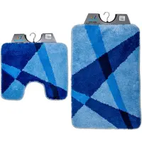 Wicotex Wicotex-Badmat set met Toiletmat-WC mat-met uitsparing blauw gestreept-Antislip onderkant