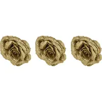 COSY&TRENDY Cosy & Trendy Roos op clip - 4x stuks - goud glitter - 18 cm - decoratiebloem - kerstversiering