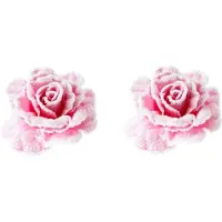 COSY&TRENDY 6x stuks pastel roze rozen met sneeuw op clip 10 cm - kerstversiering