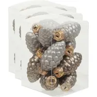 Othmar decorations 36x Dennenappel kersthangers/kerstballen eucalyptus grijs/bruin van glas - 6 cm - mat/glans - Kerstboomversiering