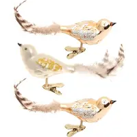 Bellatio 3x stuks luxe glazen decoratie vogels op clip natural velvet 11 cm - Kersthangers