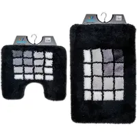 Wicotex Wicotex-Badmat set met Toiletmat-WC mat-met uitsparing zwarte rand geblokt-Antislip onderkant