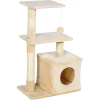 PawHut Krabpaal met sisal krabpaal met kattenspeelgoed pluche beige, hoogte 80 cm D30-285