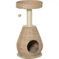 PawHut Kattenkrabpaal met Zitplatform en Kattengrot - Hangend Speelballetje - 40 x 40 x 82.5 cm - Geel