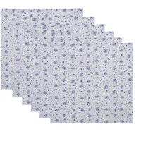 Clayre & Eef Servetten Katoen Set van 6 40x40 cm Wit Blauw Vierkant Roosjes Blauw