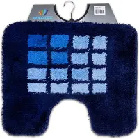 Wicotex - Toiletmat Blauw met lichte blokjes - Antislip onderkant - WC mat met uitsparing - Afmeting 50x60cm