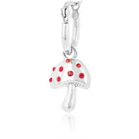 Oozoo Jewellery - Zilverkleurig/rode oorring met een paddenstoel bedeltje - SE-3009