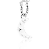 Oozoo Jewellery - Zilverkleurig/witte oorring met een maan bedeltje - SE-3000