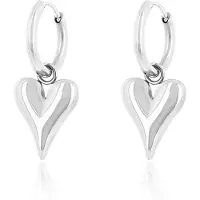 Oozoo Jewellery - Zilverkleurige oorringen met een hart bedeltje - SE-3046