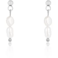 Oozoo Jewellery - Zilverkleurig/witte oorbellen met parel kraaltjes - SE-3021