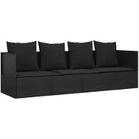 vidaXL Loungebed met kussens poly rattan zwart