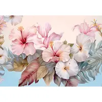Fotobehang - Natuur - Bloemen - Schilderen - Bladeren - Pastel - Vliesbehang- 254x184cm (lxb)