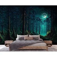 Consalnet Vliesbehang - Fotobehang - Nacht - Bos - Maan - Bomen - Woud - Donker - 184x254 cm (Hoogte x Lengte)