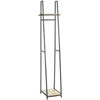 Haku vrijstaande kapstok, totaal draagvermogen 15 kg, 2 legplanken, B 380 x D 400 x H 1660 mm, staal/hout, decor zwart/licht eiken