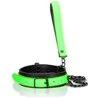 Shots - Ouch! OU755GLO - Collar and Leash - Glow in the Dark - Neon Green/Black