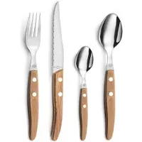 Lou Laguiole Canopée – 24-delige Bestekset – 6 Personen – Beukenhout – 18/0 Chroomstaal – Micro-Serration – Iconische Laguiole-Bij – Cadeauverpakking