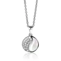 Zinzi 18mm zilveren Yin Yang hanger rond, bezet met parelmoer en witte zirconia's. Yin Yang staat symbool voor: balans, harmonie, dynamiek en verbondenheid ZIH2423 (zonder collier)