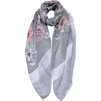 Juleeze Sjaal Dames Print 85x180 cm Grijs Synthetisch Bloemen