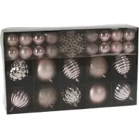 Merkloos Set van 50x stuks kunststof kerstballen en sneeuwvlok kersthangers roze - Kerstbal