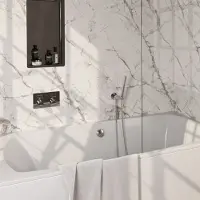 Brauer Chrome Edition thermostatische inbouw badkraan met drukknoppen SET 03 met badvulcombinatie en staaf handdouche en doucheslang en wandaansluitbocht chroom