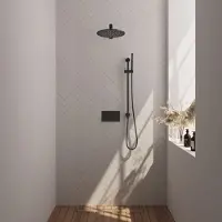 Brauer Black Edition thermostatische inbouw regendouche met drukknoppen SET 62 met 30 cm douchekop en rechte muurarm en staaf handdouche en doucheslang en geïntegreerde glijstang mat zwart