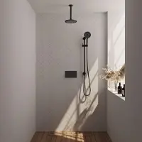 Brauer Black Edition thermostatische inbouw regendouche met drukknoppen SET 71 met 20 cm douchekop en plafondarm en 3-standen handdouche en doucheslang en geïntegreerde glijstang mat zwart