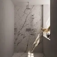 Brauer Chrome Carving thermostatische inbouw regendouche met drukknoppen SET 65 met 20 cm douchekop en plafondarm en staaf handdouche en doucheslang en geïntegreerde glijstang chroom