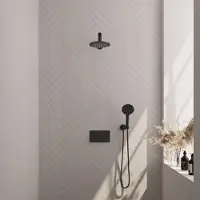 Brauer Carving Inbouw Doucheset - Ronde Handdouche - 20cm Hoofdouche - Rechte Wandarm - Wandsteun - Mat Zwart - Messing - Kranen, Douchekranen, - Kranen, Douchekranen, Douchesets, Inbouw douchesets