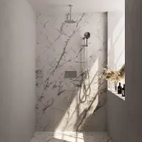 Brauer Chrome Carving thermostatische inbouw regendouche met drukknoppen SET 71 met 20 cm douchekop en plafondarm en 3-standen handdouche en doucheslang en geïntegreerde glijstang chroom