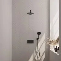 Brauer Edition Inbouw Doucheset - Ronde Handdouche - 20cm Hoofdouche - Rechte Wandarm - Wandsteun - Mat Zwart - Messing - Kranen, Douchekranen, - Kranen, Douchekranen, Douchesets, Inbouw douchesets