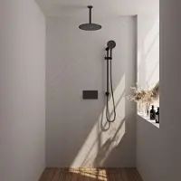 Brauer Black Edition thermostatische inbouw regendouche met drukknoppen SET 72 met 30 cm douchekop en plafondarm en 3-standen handdouche en doucheslang en geïntegreerde glijstang mat zwart
