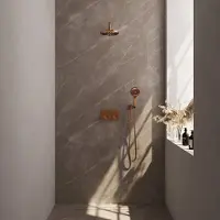 Brauer Edition Inbouw Doucheset - Ronde Handdouche - 20cm Hoofdouche - Gebogen Wandarm - Wandsteun - Geborsteld Koper PVD - Messing - Kranen, - Kranen, Douchekranen, Douchesets, Inbouw douchesets