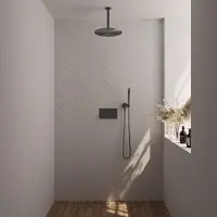 Brauer Gunmetal Carving thermostatische inbouw regendouche met drukknoppen SET 54 met 30 cm douchekop en plafondarm en staaf handdouche en doucheslang en wandaansluitbocht gunmetal geborsteld PVD