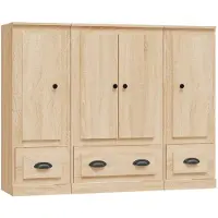 vidaXL Hoge kasten 3 st bewerkt hout sonoma eikenkleurig