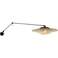 QAZQA Wandlamp zwart met rotan kap 50 cm verstelbaar - Blitz