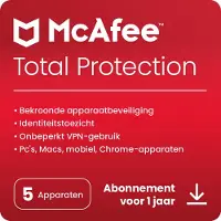 McAfee Total Protection incl VPN - Beveiligingssoftware - 1 jaar/5 Apparaten - Nederlands - Windows, Mac, iOS & Android Download