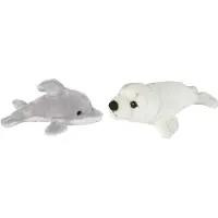 Ravensden Zeedieren serie zachte pluche knuffels 2x stuks - Dolfijn en Zeehond pup van 15 cm - Knuffel zeedieren