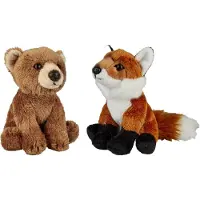 Ravensden Bosdieren zachte pluche knuffels 2x stuks - Vos en Bruine Beer van 15 cm - Knuffelberen