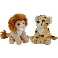 Ravensden Safari dieren serie pluche knuffels 2x stuks - Cheetah en Leeuw van 15 cm - Knuffeldier