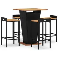 vidaXL 5-delige Tuinbarset poly rattan en massief acaciahout zwart