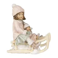 Clayre & Eef Beeld Meisje 11 cm Roze Polyresin Kerstdecoratie Roze Kerstdecoratie