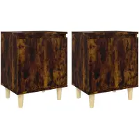 vidaXL Nachtkastjes 2 st met houten poten 40x30x50 cm gerookt eiken